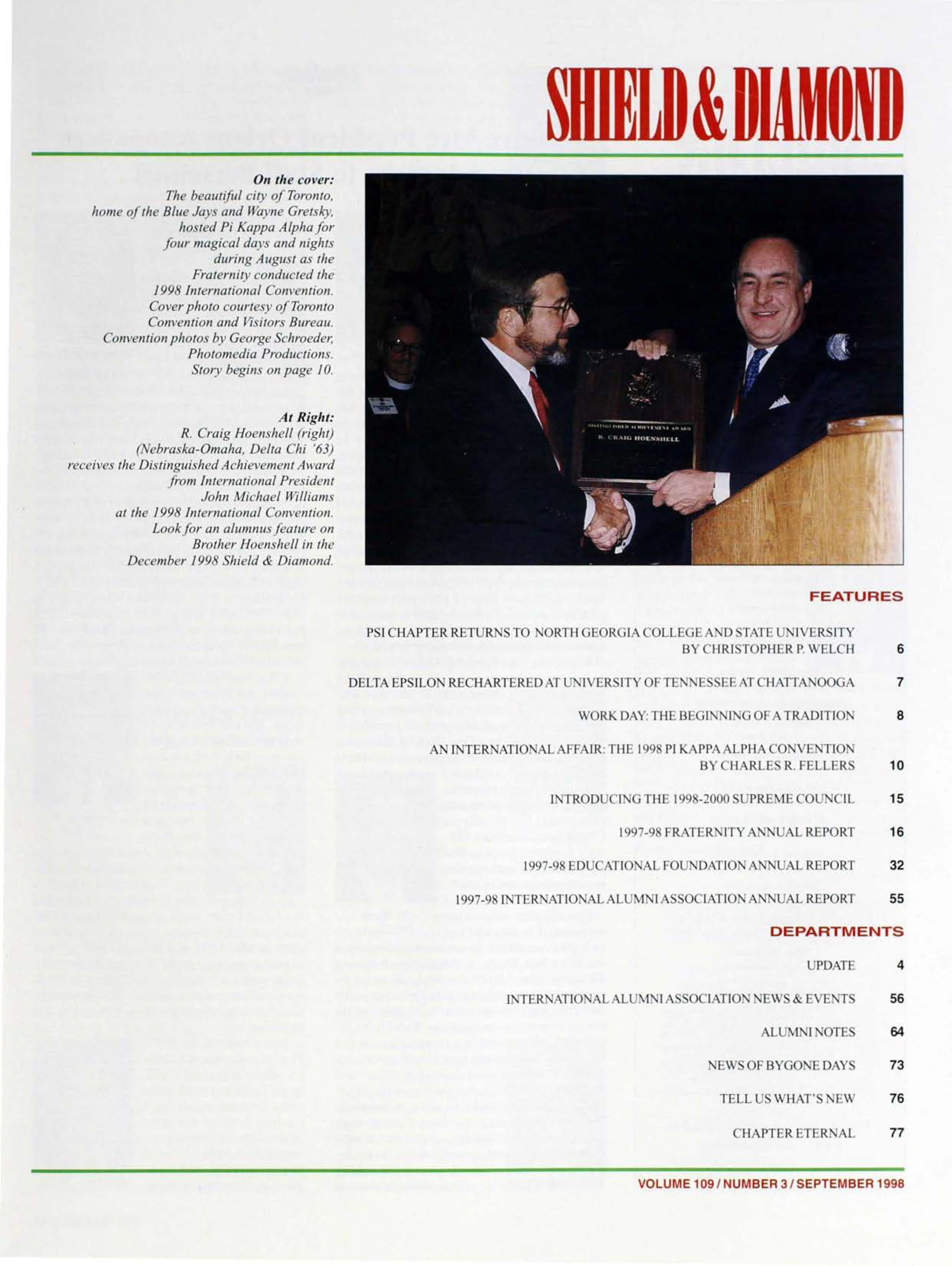 Shield & Diamond, Vol. 109, No. 3, Table of Contents